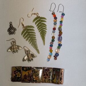 Lot of nature-inspired bracelet, pendant, earrings, -real fern fronds!